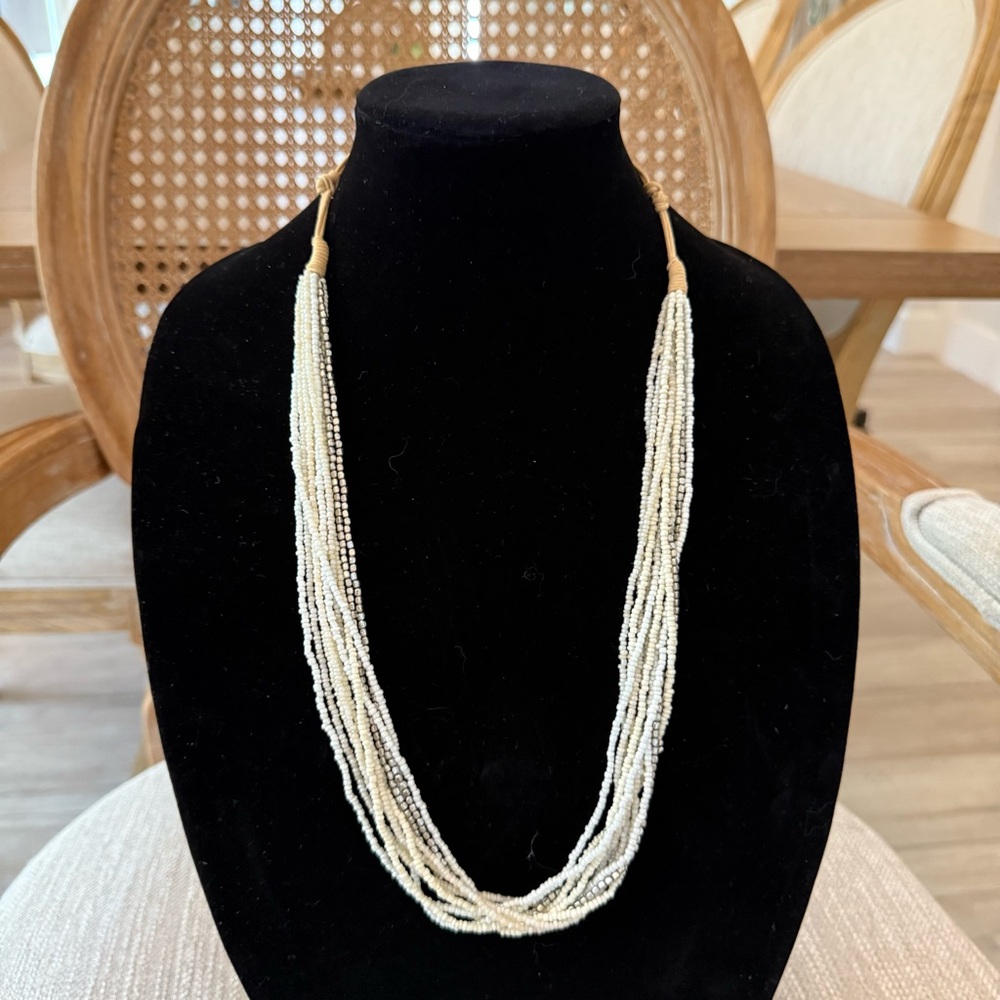 White Silver Beaded Multi Strand Necklace